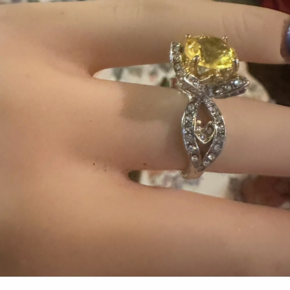 Yellow And Silver Statement Ring With Gemstone Ci… - image 2